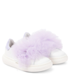 MONNALISA APPLIQUÉ LEATHER AND TULLE SNEAKERS