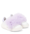 Monnalisa Tulle-detail Leather Sneakers In White