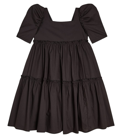 Monnalisa Kids' Ruffled Puff-sleeve Cotton Dress In Black