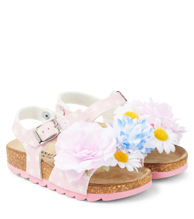 Monnalisa Kids' Floral-appliqué Printed Sandals In Multicoloured