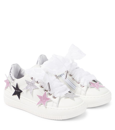 Monnalisa Kids' Appliqué Leather Trainers In White