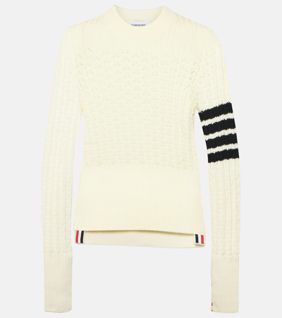 Thom Browne Pointelle Stitch Merino Wool 4-bar Sweater In White