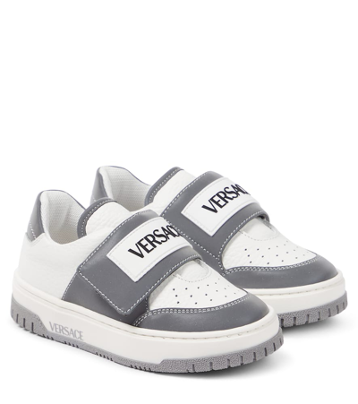 Versace Kids' Leather-trimmed Sneakers In Grey