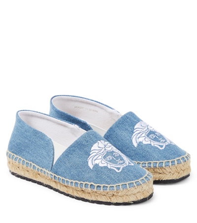 Versace Kids' Espadrilles Mit Medusa-stickerei In Denim,weiss