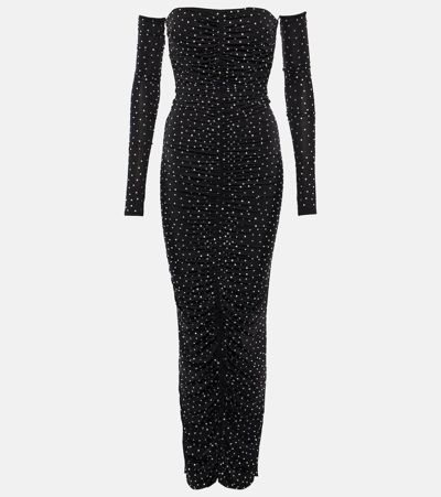 Alex Perry Embellished Strapless Jersey Maxi Dress In Black