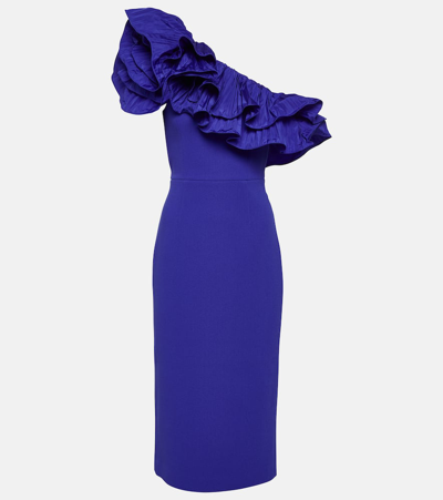 Rebecca Vallance Cora Ruffled One-shoulder Dress In Blue