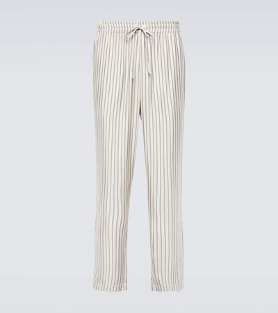 Le Kasha Striped Silk Straight Trousers In Blue