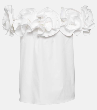 Carolina Herrera Floral-appliqué Off-shoulder Cotton-blend Top In White