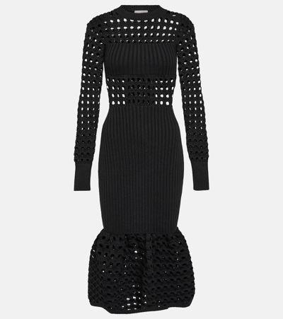 Alexander Mcqueen Cotton-blend Crochet Midi Dress In Black