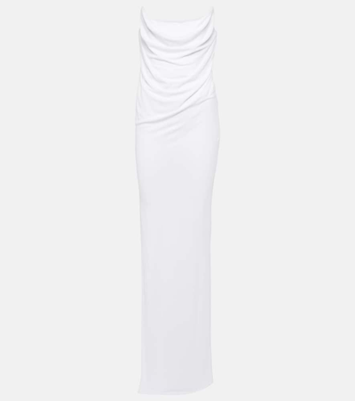 Alex Perry Draped Corset Jersey Gown In White