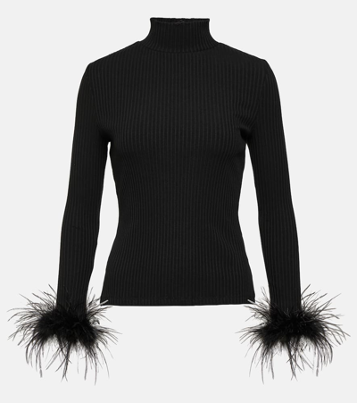 Veronica Beard Pierre Feather-trimmed Cotton-blend Top In Black