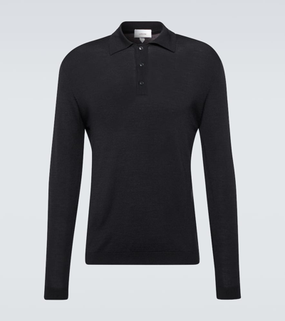 Lardini Black Fine-knit Wool Polo Shirt