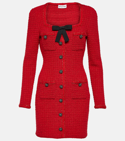Self-portrait Bow-detail Knitted Minidress In Red
