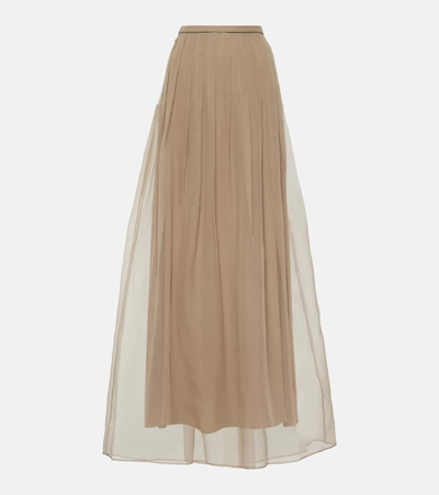 Brunello Cucinelli Silk Tulle Skirt Skirts Beige