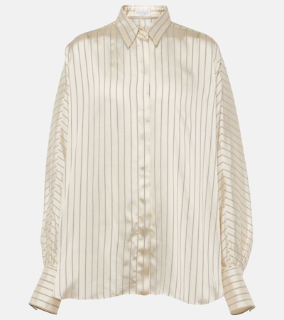 Brunello Cucinelli Striped Satin Blouse In Beige