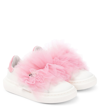 MONNALISA APPLIQUÉ LEATHER AND TULLE SNEAKERS