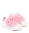 Monnalisa Appliqué Leather And Tulle Sneakers In White