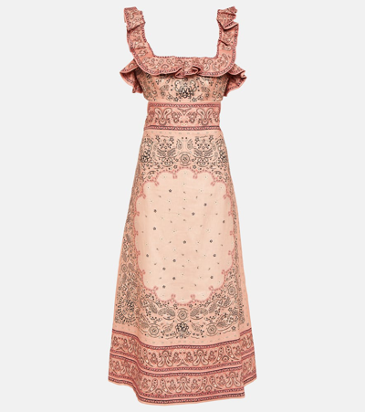 Zimmermann Matchmaker Frilled Midi Dress Pink Bandana In Multi
