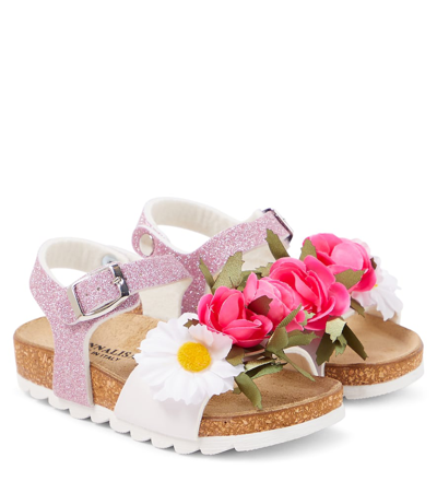 Monnalisa Kids' Floral-appliqué Sandals In Multicoloured