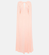 MONIQUE LHUILLIER CAPED KEYHOLE SATIN GOWN