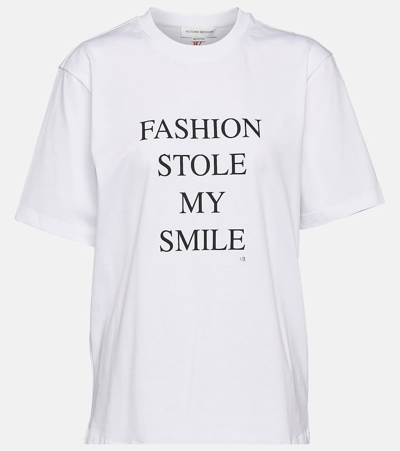 Victoria Beckham Slogan Printed Cotton T-shirt In White