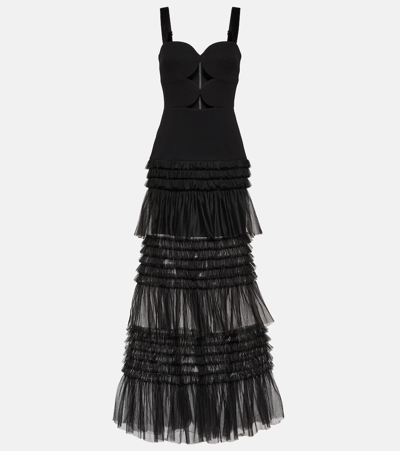 Rebecca Vallance Amelia Cutout Ruffle Tiered Sweetheart Gown In Black