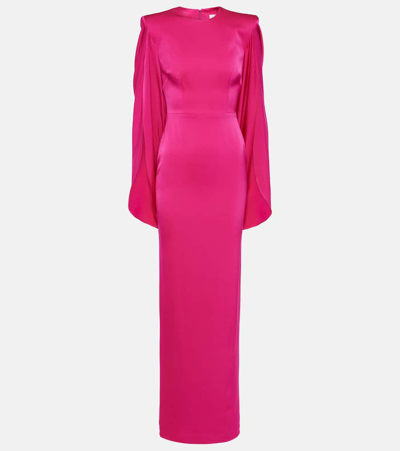 Alex Perry Caped Satin Crêpe Gown In Pink