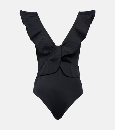 Johanna Ortiz Island Rhythms Ruffled One-piece Swimsuit In Black