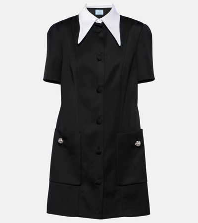 Prada Hemdblusenkleid Aus Wollsatin In Black
