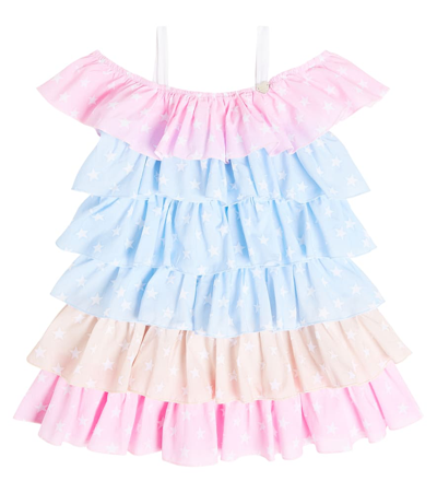 Monnalisa Kids' Ruffled Cotton Dress In Multicoloured