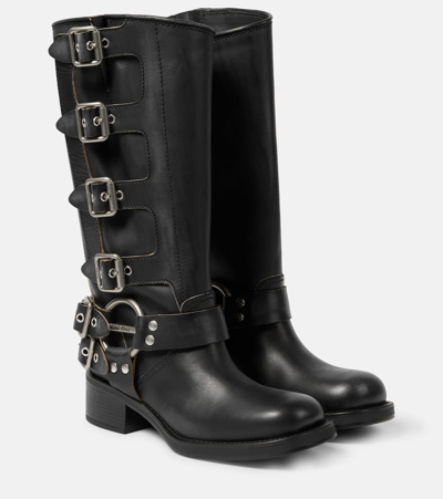 Miu Miu Leather Boots In Black
