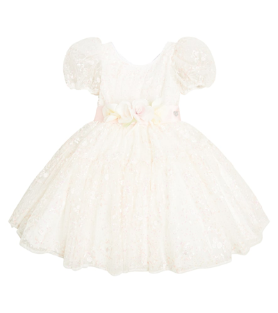 Monnalisa Kids' Ludovica Embellished Puff-sleeve Tulle Dress In Pink