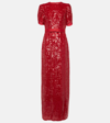 Erdem Womens Ruby Red Sequin-embellished Puffed-shoulders Woven Maxi Dress