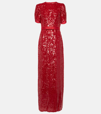 Erdem Womens Ruby Red Sequin-embellished Puffed-shoulders Woven Maxi Dress
