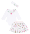 MONNALISA BABY BODYSUIT, SKIRT, AND HEADBAND SET