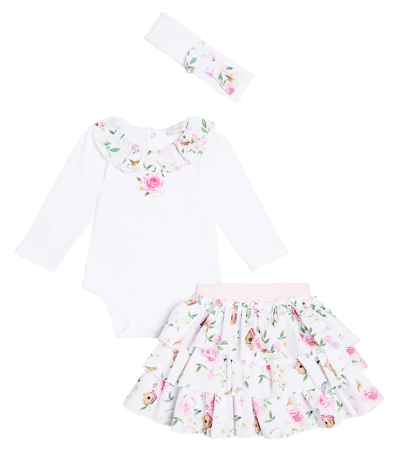 Monnalisa Babies' 连身衣、半身裙与发箍套装 In Multicoloured