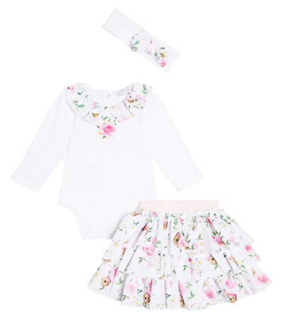 Monnalisa Baby Bodysuit, Skirt, And Headband Set In Multicoloured