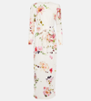 Monique Lhuillier Floral-print Jewel-neck Long-sleeve Belted Gown In Multicoloured