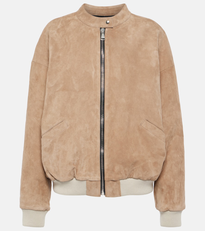 Stouls Pharrell Suede Bomber Jacket In Beige