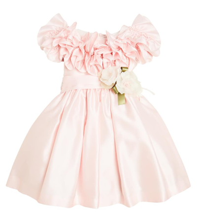 Monnalisa Kids' Floral Ruffled Tulle-trimmed Dress In Multicoloured