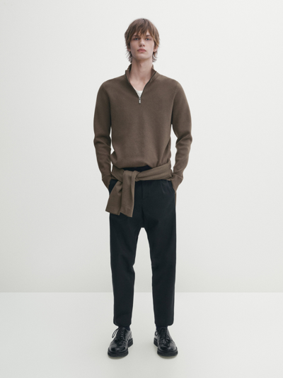 Massimo Dutti Strickpullover Mit Stehkragen Und Reissverschluss In Helles Rostbraun