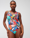 SOMA WOMEN'S BLEU ROD COLOR FIELD OFF-THE-SHOULDER MIO ONE-PIECE SWIMSUIT IN MULTI-COLOR SIZE 10 | SOMA