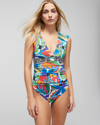 SOMA WOMEN'S BLEU ROD THE MIX CAP-SLEEVE ONE-PIECE SWIMSUIT IN MULTI-COLOR SIZE 8 | SOMA
