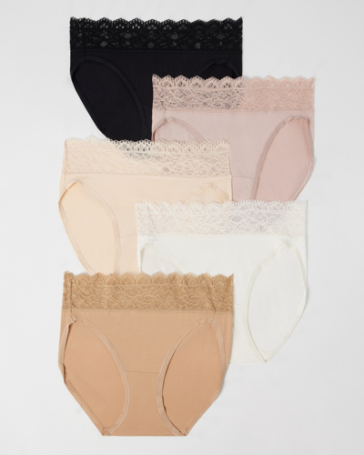 Soma 5-pack Women's Embraceable High-leg Panty With Lace In Tan Size Large |  In Basic Multi Pack