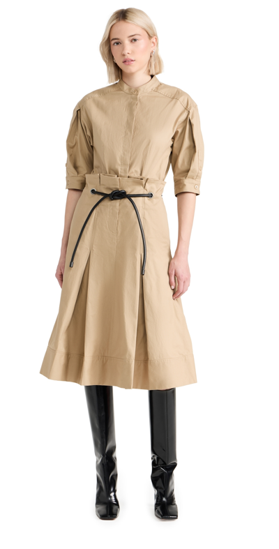 3.1 Phillip Lim Belted Origami Short-sleeve Midi Shirtdress In Khaki