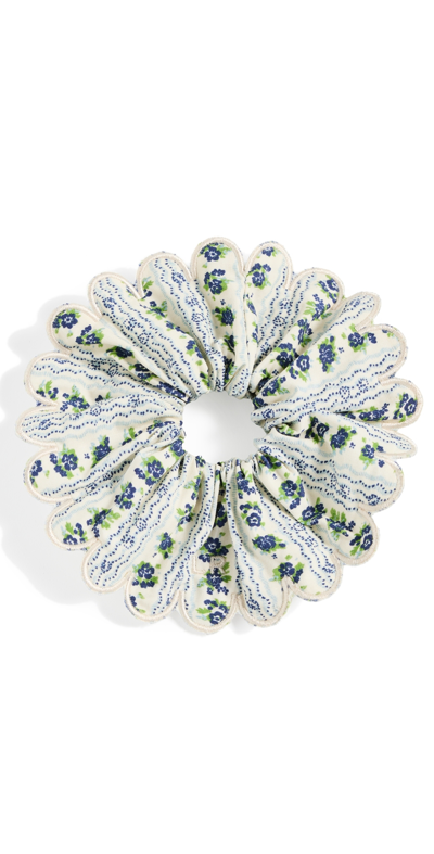 Loeffler Randall Frankie Scallop Scrunchie Cream/blue Wavy Floral
