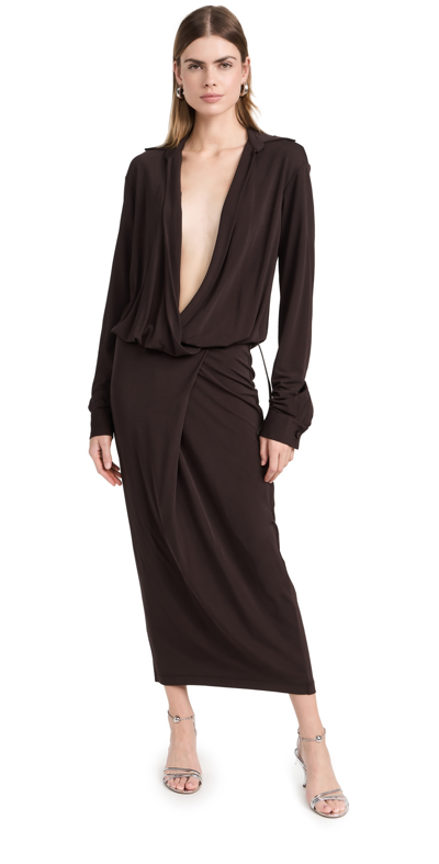 Christopher Esber Belted Wrap-effect Jersey Maxi Shirt Dress In Cacao