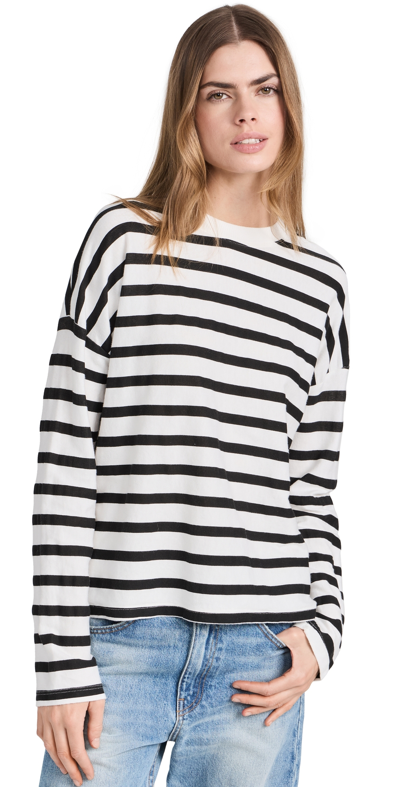 Askk Ny Long Sleeve T-shirt In Thin Stripe White