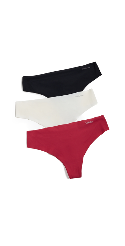 Calvin Klein Underwear Invisibles 3 Pack Thong Red Bud/ Vanilla Ice/ Black