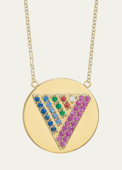 Tracee Nichols 14k Gold Love Triangle Rainbow Sapphire Token Necklace In Multi